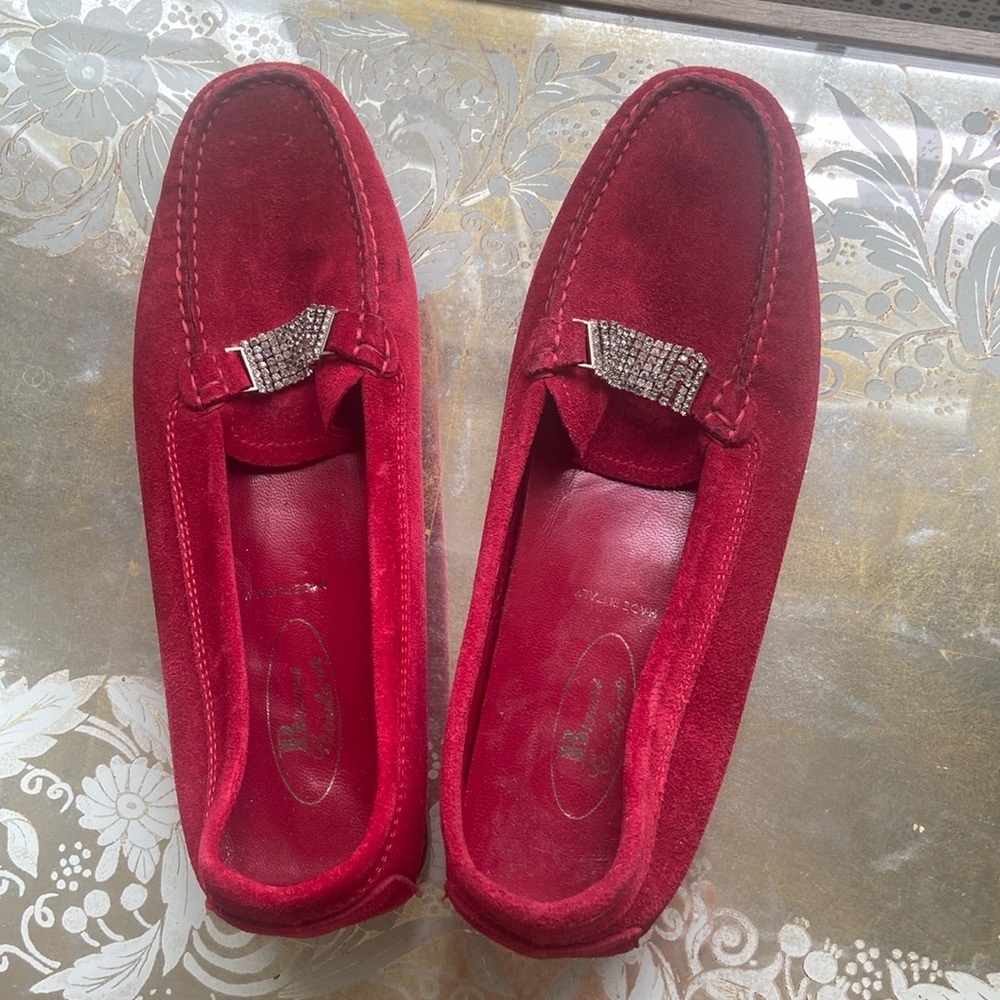 red suede loafers